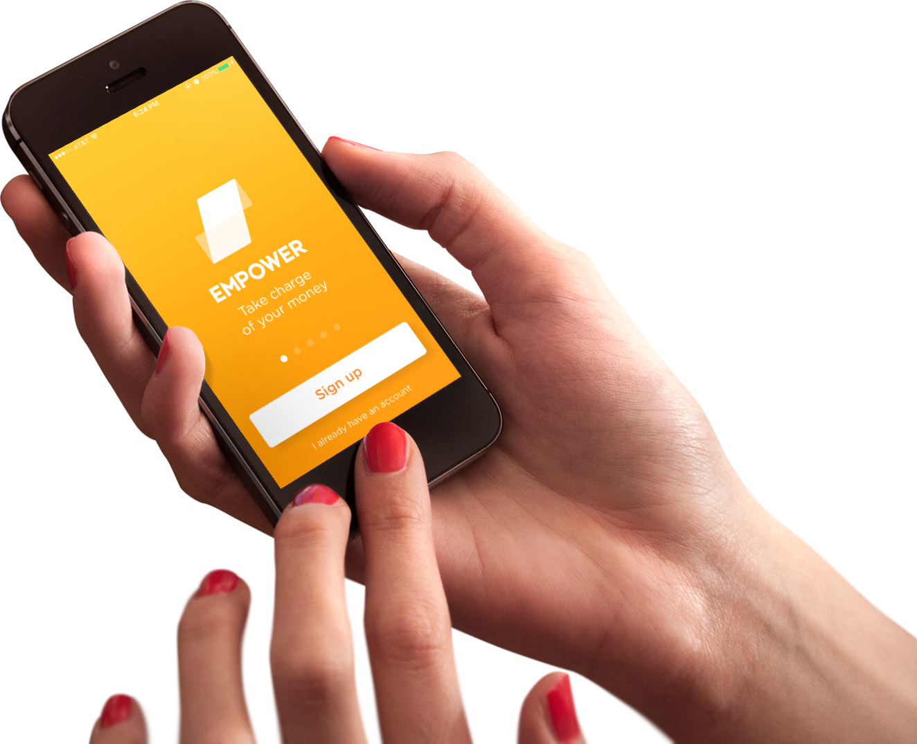 The original Empower sign-up screen shown in a hand-held phone